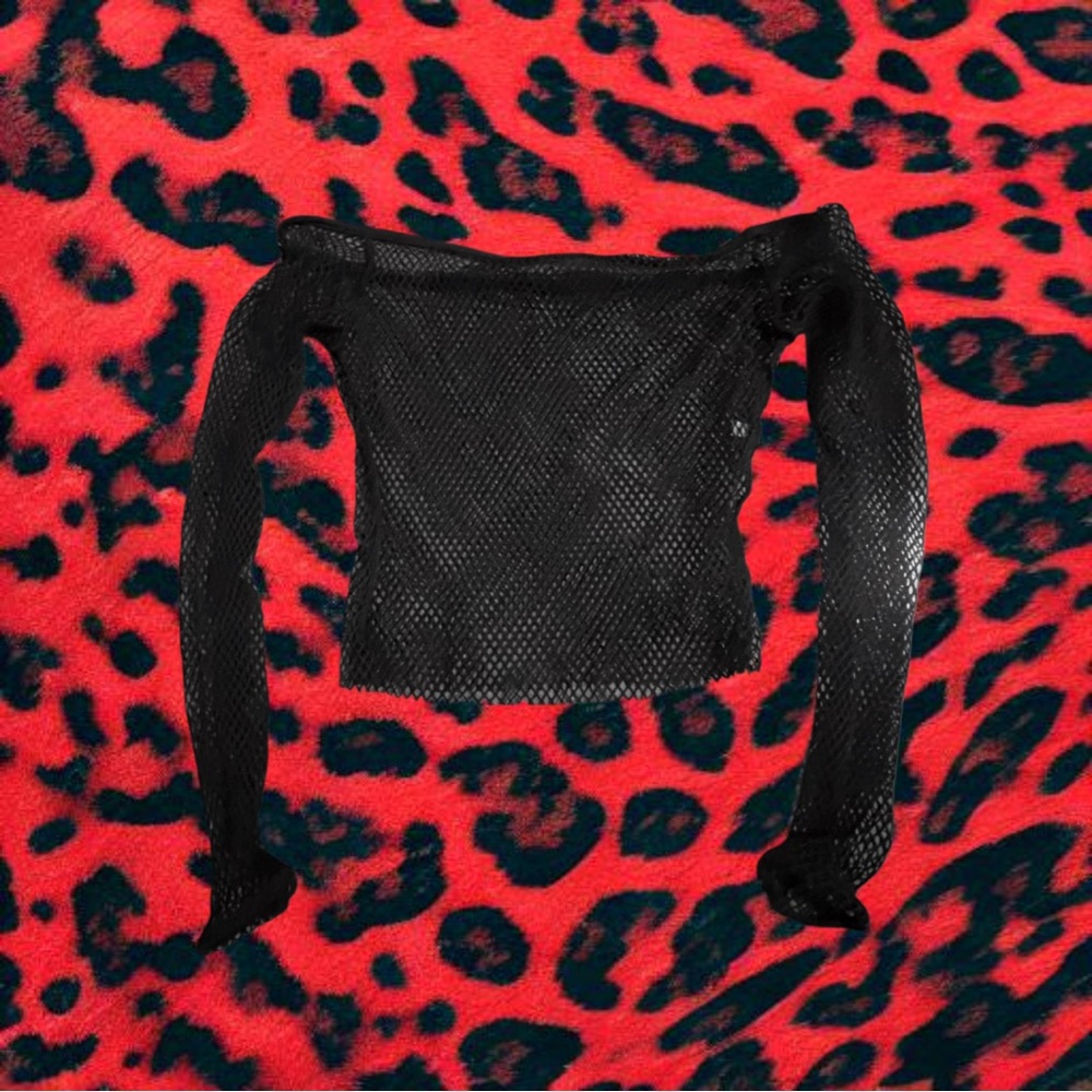 Black Mesh Off-Shoulder Crop Top